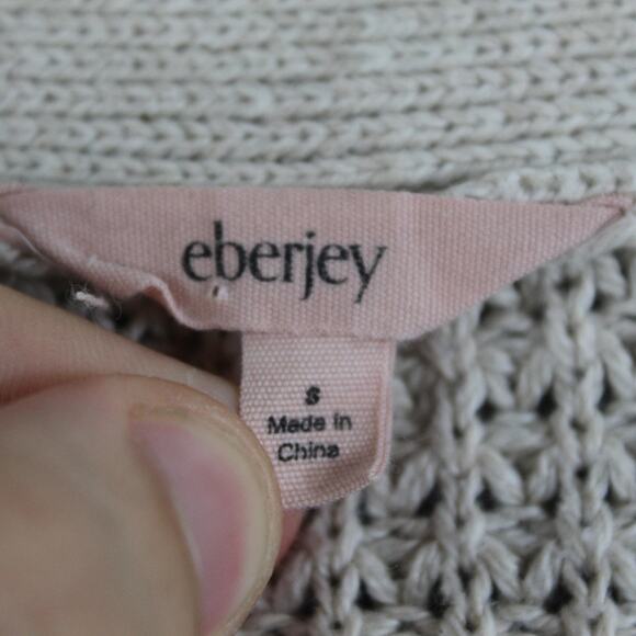 Eberjey Sweater Small Recycled Cardigan Oat Chunky Waffle Knit Cropped Cute Cozy - Picture 6 of 12